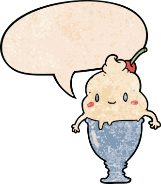 Bir insan tarafından çizilmiş eski moda konuşma baloncuklu tatlı çizgi film dondurması.