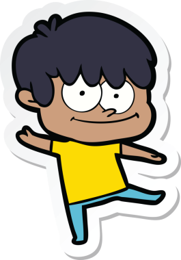 Bir insan tarafından çizilmiş mutlu bir çizgi film karakterinin çıkartması.