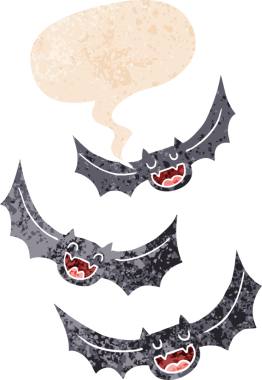 Grunge 'da konuşma baloncuğu olan çizgi vampir yarasalar bir insan tarafından çizilmiş tedirgin geçmiş dokular.