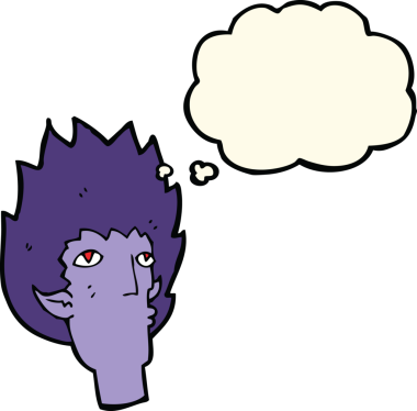 Bir insan tarafından çizilmiş düşünce baloncuklu vampir yüzü.