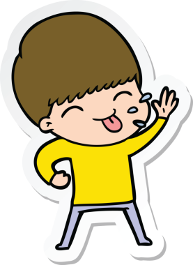 Bir insan tarafından çizilmiş mutlu bir çizgi film çocuğunun çıkartması.