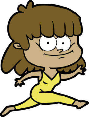 Bir insan tarafından çizilmiş gülümseyen çizgi film kızı.