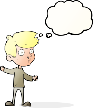 Bir insan tarafından çizilmiş düşünce baloncuğu olan meraklı çocuk.