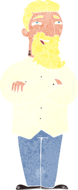 Bir insan tarafından çizilmiş sakallı mutlu adam çizgi filmi.