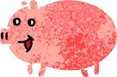 Bir insan tarafından çizilmiş bir domuzun retro çizim tarzı karikatürü