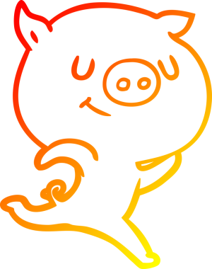 Bir insan tarafından çizilen mutlu çizgi film domuzu çizimi.