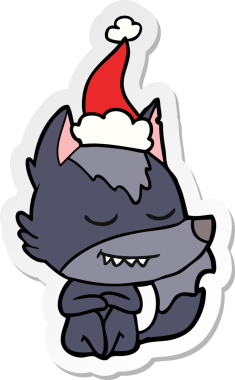 Bir insan tarafından çizilmiş Noel Baba şapkası giymiş bir kurt resmi.