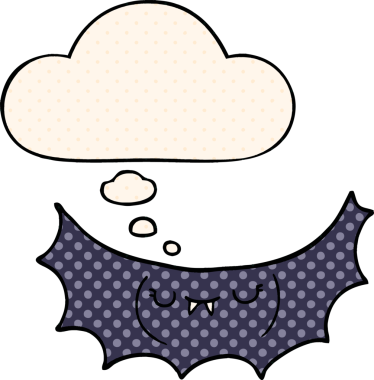 Bir insan tarafından çizilmiş çizgi roman tarzı düşünce baloncuğu olan vampir yarasa çizgi filmi.