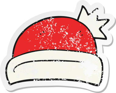 Bir insan tarafından çizilmiş bir karikatür Noel şapkasının gerilimli retro yapıştırması.