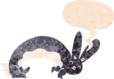 Komik çizgi film tavşanı grunge içinde konuşma baloncuğu bir insan tarafından çizilmiş dertli retro tarzı