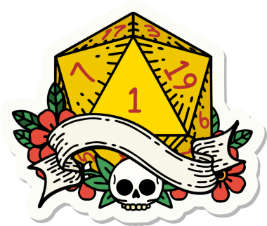 Bir insan tarafından çizilmiş doğal bir d20 zar etiketi.