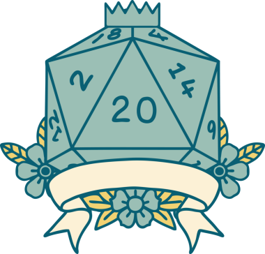 Retro Dövme Biçimi Doğal 20 kritik vuruş D20 zar bir insan tarafından çizildi