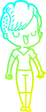 Hipster saç kesimi bir insan tarafından çizilmiş hoş bir çizgi film kızı çizimi.