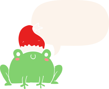 Bir insan tarafından çizilmiş eski usul konuşma baloncuğu olan şirin bir Noel kurbağası.