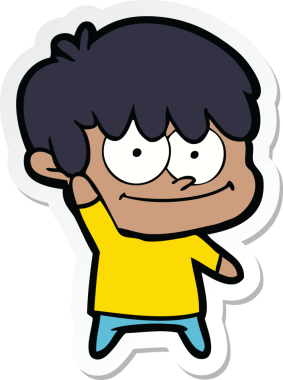 Bir insan tarafından çizilmiş mutlu bir çizgi film karakterinin çıkartması.