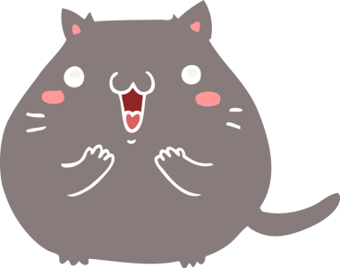 Bir insan tarafından çizilmiş mutlu düz renkli çizgi film kedisi