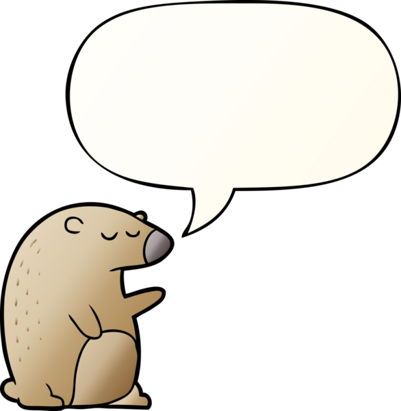 Bir insan tarafından çizilmiş yumuşak eğimli konuşma baloncuklu çizgi film ayısı.