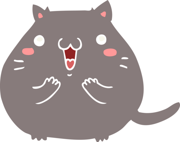 Bir insan tarafından çizilmiş mutlu düz renkli çizgi film kedisi