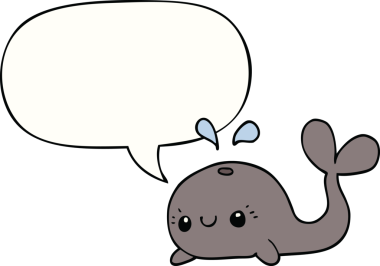 Bir insan tarafından çizilmiş konuşma balonlu şirin bir balina.