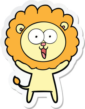 Bir insan tarafından çizilmiş mutlu bir aslanın çıkartması.