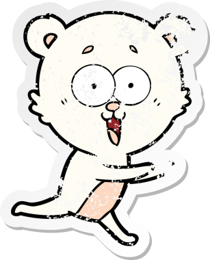 Bir insan tarafından çizilmiş gülen oyuncak ayının sıkıntılı çıkartması.