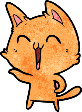 Bir insan tarafından çizilmiş mutlu çizgi film kedisi.