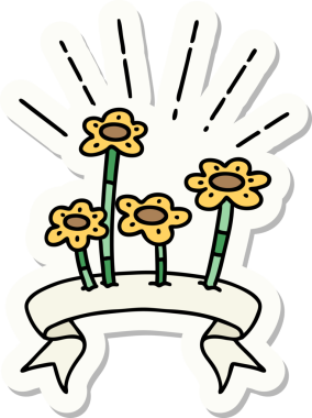 Bir insan tarafından çizilen dövme stili çiçeklerin etiketi.