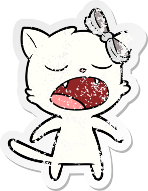 Bir insan tarafından çizilmiş miyavlayan bir kedinin sıkıntılı çıkartması.