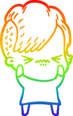 Gökkuşağı gradyan çizgi çizimi Bir insan tarafından çizilmiş sinirli hippi kız