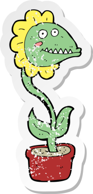 Bir insan tarafından çizilmiş bir karikatür canavar bitkisinin gerilimli etiketi.