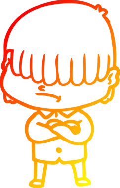 Bir insan tarafından çizilmiş dağınık saçlı bir çizgi film çocuğunun sıcak çizgi çizimi.