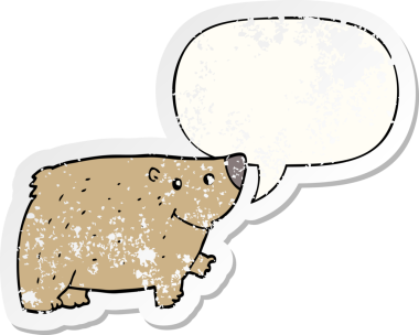 Konuşma baloncuğu olan çizgi film ayısı bir insan tarafından çizilmiş sıkıntılı eski bir çıkartma