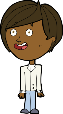 Bir insan tarafından çizilmiş mutlu, şaşkın bir çocuk.