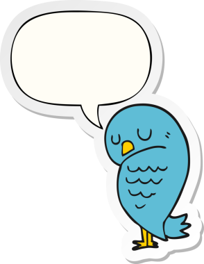 Bir insan tarafından çizilmiş baloncuk çıkartmalı çizgi film kuşu.