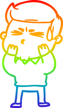 Bir insan tarafından çizilmiş terleyen bir çizgi film karakterinin çizimi.