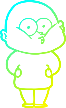 Bir insan tarafından çizilmiş, kel bir adamın soğuk çizgi çizimi.