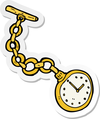 Bir insan tarafından çizilmiş eski bir cep saatinin çıkartması.