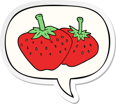 Bir insan tarafından çizilmiş konuşma balonu çıkartmalı çilekli çizgi film.