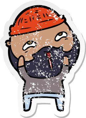 Bir insan tarafından çizilmiş mutlu sakallı bir adamın sıkıntılı çıkartması.