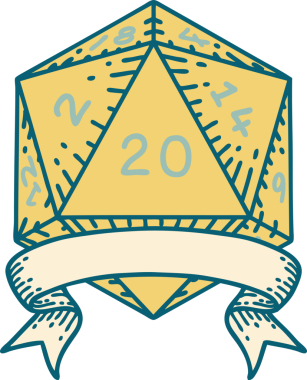 Retro Dövme Biçimi Doğal 20 kritik vuruş D20 zar bir insan tarafından çizildi