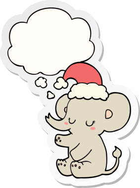 Düşünce baloncuğu insan tarafından çizilmiş bir çıkartma olan şirin bir Noel fili.