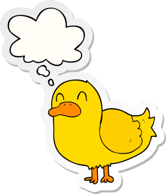 Düşünce baloncuklu çizgi film ördeği insan tarafından çizilmiş bir çıkartma.