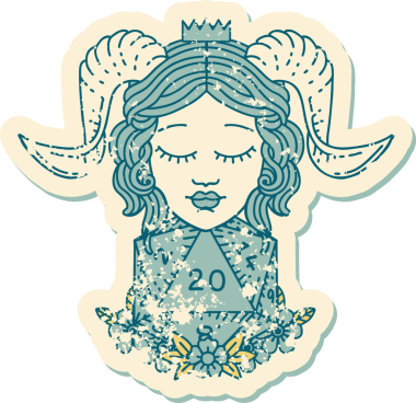 Bir insan tarafından çizilmiş doğal 20 d20 zarlı kartonpiyerin grunge çıkartması.