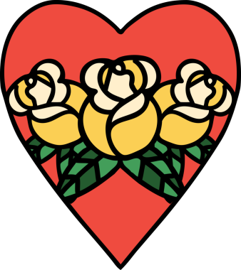 Geleneksel kalp şeklinde dövme ve bir insan tarafından çizilmiş çiçekler.