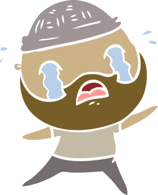 Düz renkli çizgi film sakallı adam bir insan tarafından çizilmiş ağlıyor.