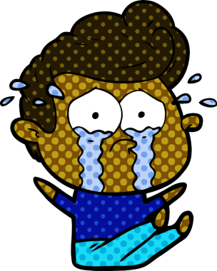 Çizgi filmdeki ağlayan adam bir insan tarafından çizilmiş yerde oturuyordu.