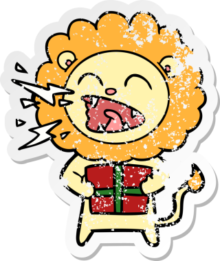 Kükreyen bir aslanın hüzünlü çıkartması bir insan tarafından çizilmiş.