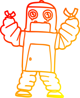 Bir insan tarafından çizilen çizgi film robotunun sıcak çizgi çizimi