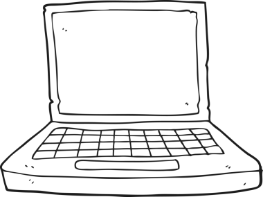 Bir insan tarafından çizilmiş siyah beyaz çizgi film dizüstü bilgisayarı