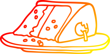 Bir insan tarafından çizilmiş bir pasta diliminin sıcak çizgi çizimi